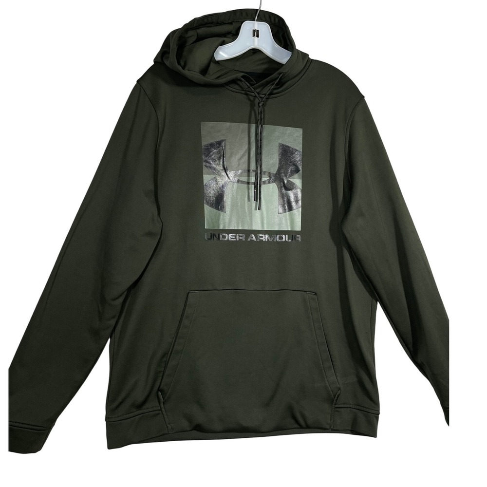 Under Armour Mens‎ ColdGear Hoodie Pullover Olive Green Logo Large L